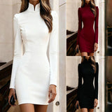 Elegant Stand Collar Mini Dress