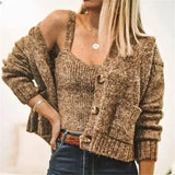 Autumn And Winter Buttoned V-neck Sweater Coat-1