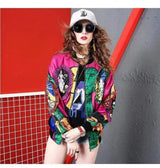 Women's Printed Bomber Jacket Casual Wear-Photo Color-1