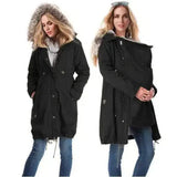 Winter Coat with Fur Hood and Button Closure-Black-1