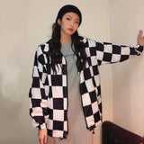 Street Tide brand hip hop color plaid chess loose long-Black and white grid-1