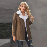 Velvet Coat Women Cross-border Mid-length Lapel Cotton-Khaki-1