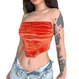 Velvet Strapless Crop Top with Chain Straps-Orange-1