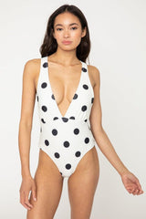 Marina West Swim Beachy Keen Polka Dot Tied Plunge One-Piece Swimsuit-Ivory-1