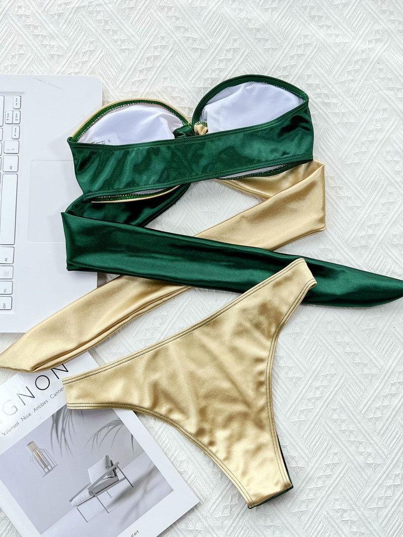 Two-Tone Ring Detail Tied Bikini Set-7