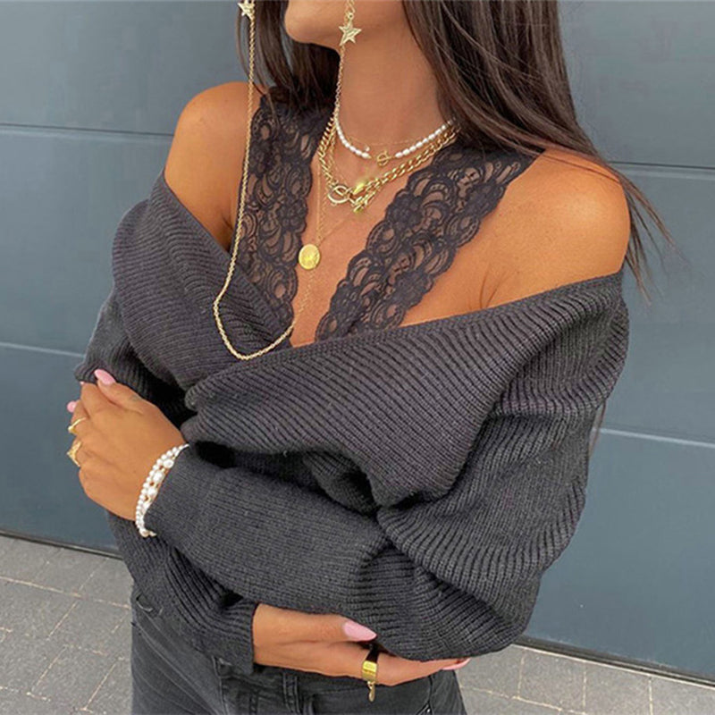 Off-Shoulder Lace Trim Blouse