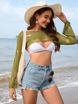 Distressed Boat Neck Long Sleeve Cover Up-7