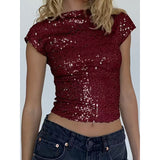 Women's Sexy Backless Sequin Top Glittery Shimmering Party Wear