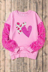 Valentine’s Day Sequin Heart Long Sleeve Sweatshirt-5