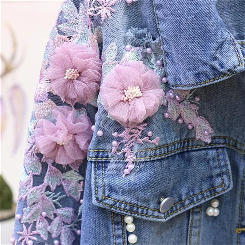 Floral Embroidered Denim Jacket for Women – A Touch of Elegance