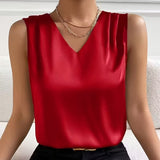 Women's Satin Camisole Loose Fit Sleeveless V Neck Tank Top