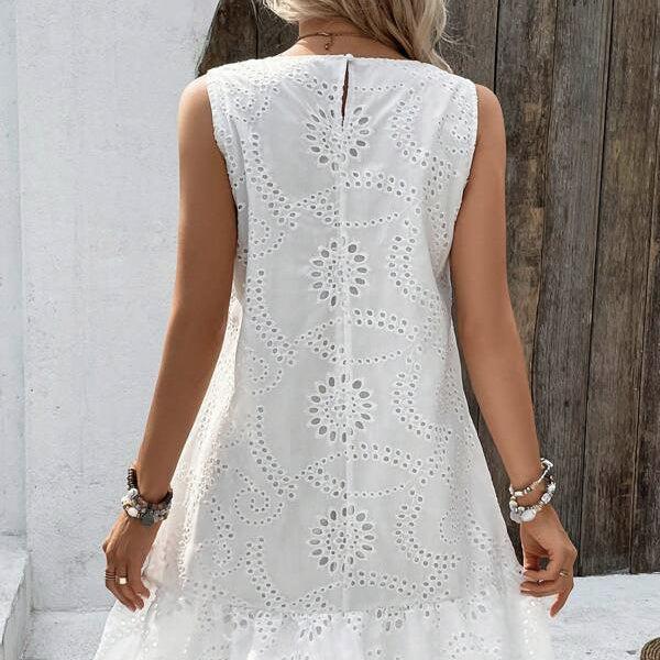 Ladies' Off-Shoulder Hollow Flower Dress | Elegant Vacation Style