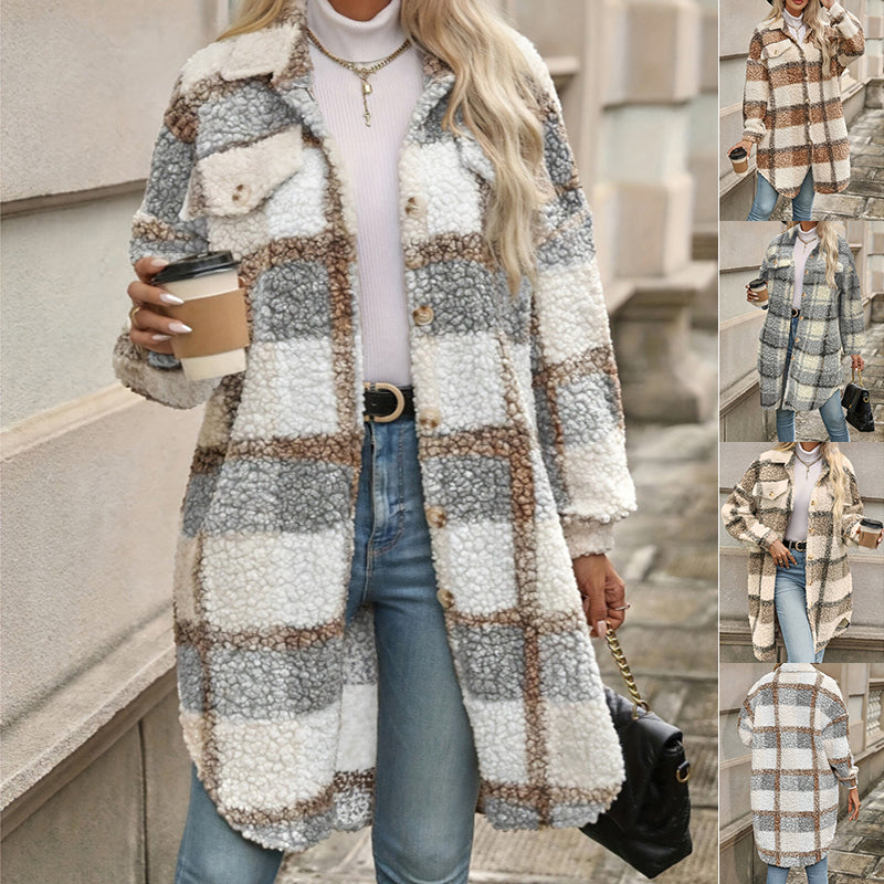 Chic Colorblock Plaid Puffer Jacket