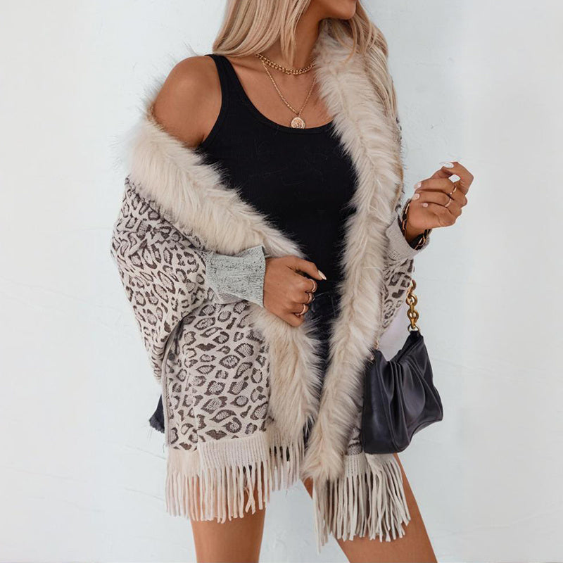 Leopard Faux Fur Poncho Cardigan