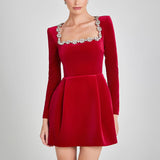 Velvet Rhinestone Mini Dress