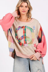 SAGE + FIG Full Size Contrast Peace Patch Dropped Shoulder Sweatshirt-4