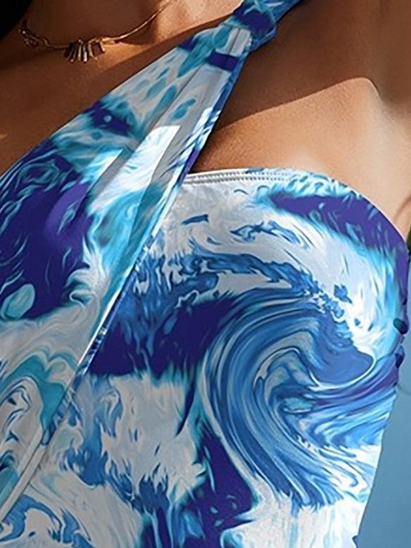 FAM-FAM Cutout Printed One-Shoulder One-Piece Swimwear