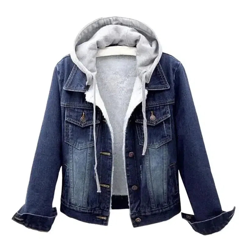 Fleece-Lined Denim Hoodie Jacket – Cozy and Casual Comfort