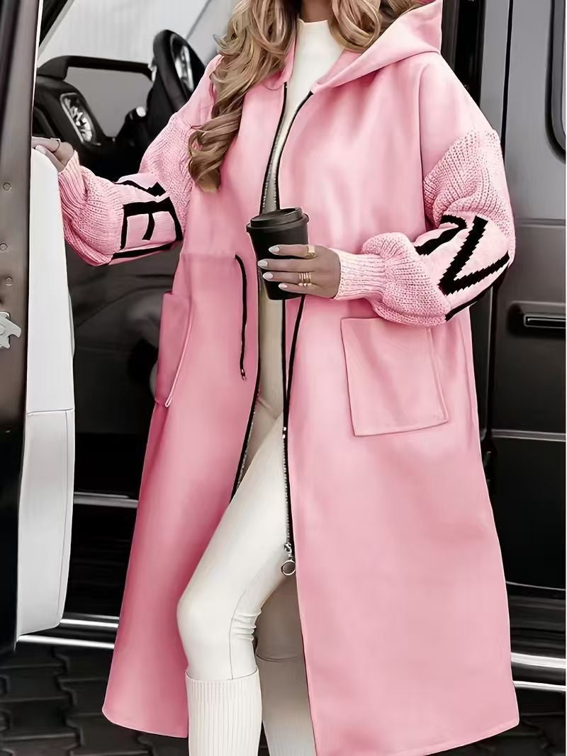 Chic Hooded Longline Splice Coat