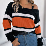 Colorblock Cold Shoulder Sweater
