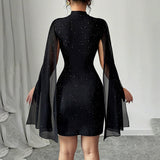 Sparkly Cloak Sleeve Mini Dress