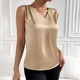 Women's Satin Camisole Loose Fit Sleeveless V Neck Tank Top