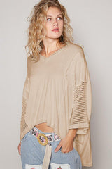 POL High-Low Contrast V-Neck Top-3