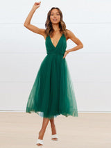 Backless Crisscross Sleeveless Midi Dress-Dark Green-9