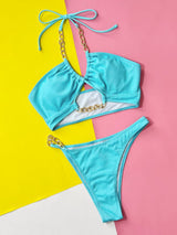 Halter Neck Chain Detail Two-Piece Bikini Set-3