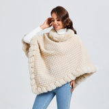 Luxury Rex Rabbit Fur Collar Shawl Cape – Elegant Fur Wrap for Autumn & Winter | Women’s Cloak for Party & Wedding-Beige-3