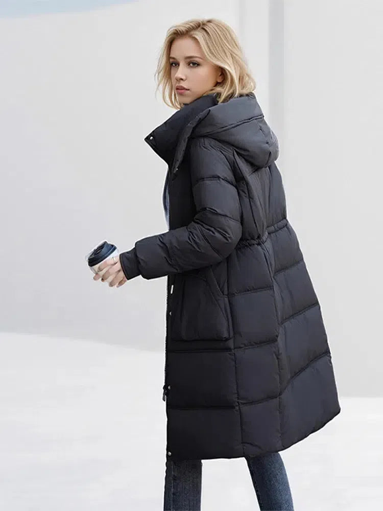 Elegant Over-the-Knee Puffer Coat – Cozy Winter Luxury