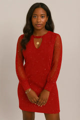 Långärmad V-ringad klänning Vår och höst ny stil spets splicing klänning för damkläder