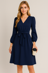 Höst och vinter Europeiska och amerikanska damkläder Långärmad liten V-ringad spetsklänning