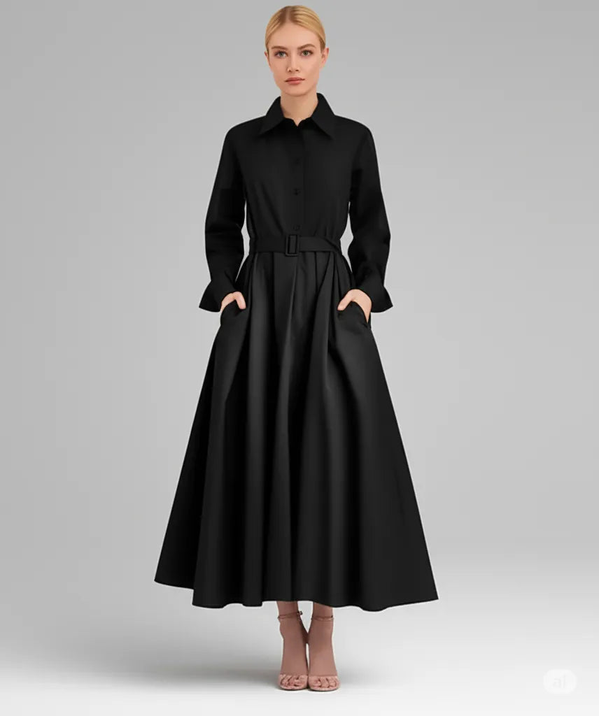 Lös klänning kvinnor elastisk hög midja visa tunn temperament