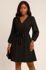 Höst och vinter Europeiska och amerikanska damkläder Långärmad liten V-ringad spetsklänning