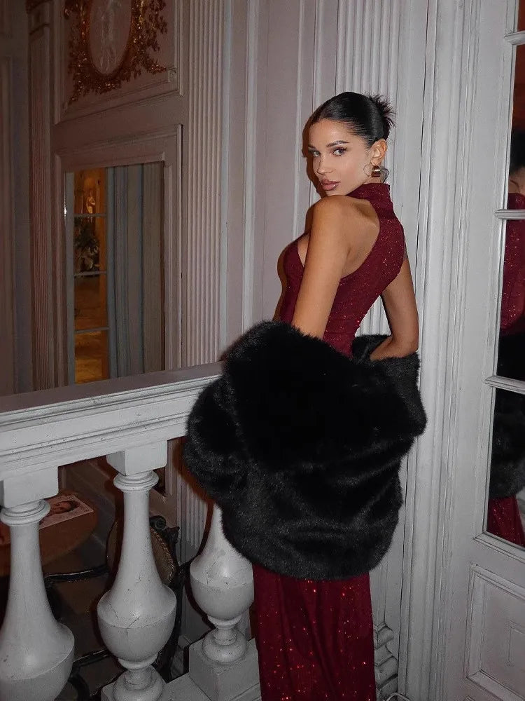 Red Sequin Evening Gown