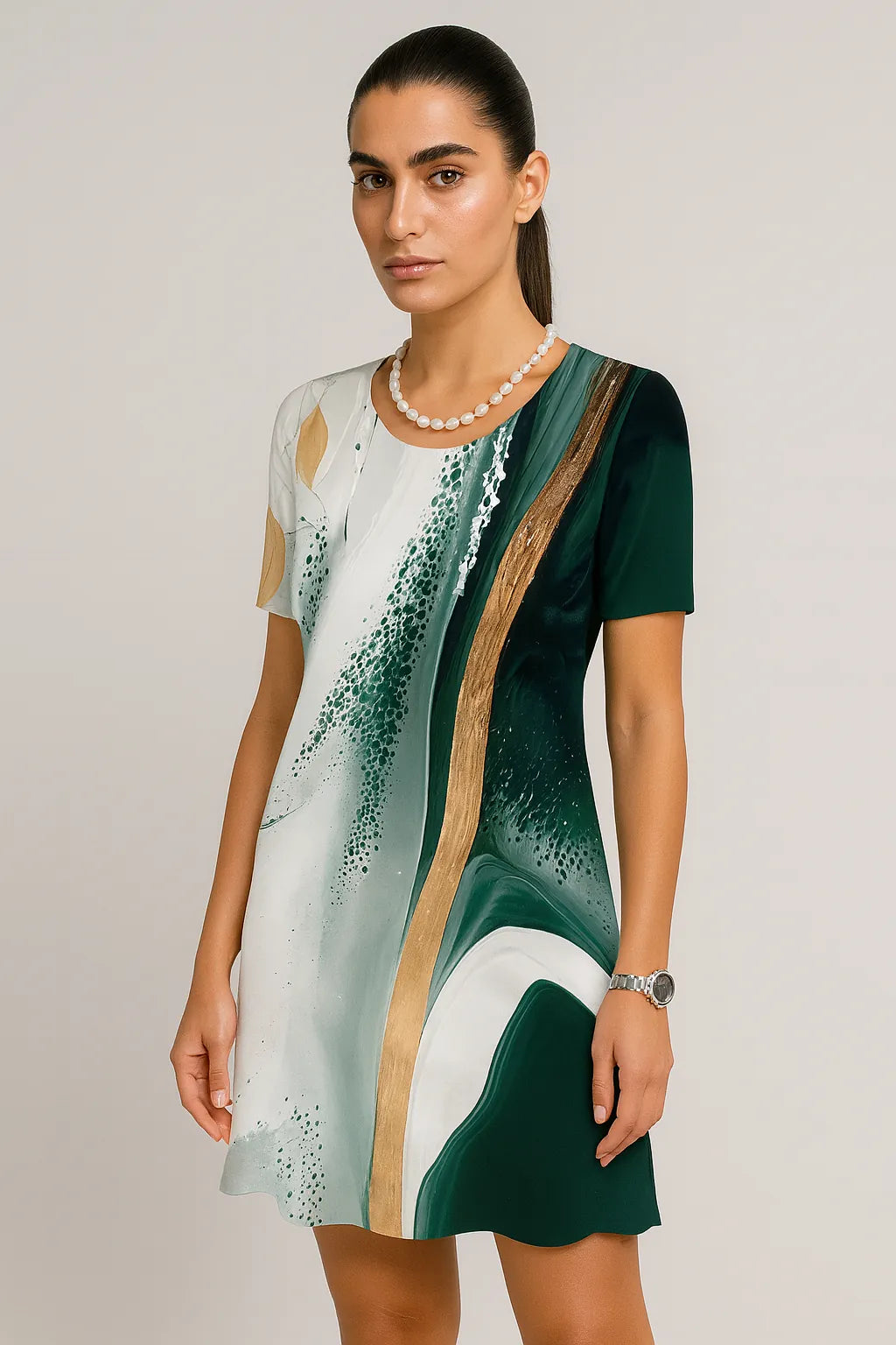 Klänningar Vintage texturerat tryck kortärmad