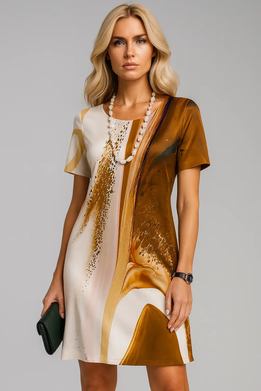 Klänningar Vintage texturerat tryck kortärmad