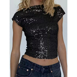 Women's Sexy Backless Sequin Top Glittery Shimmering Party Wear