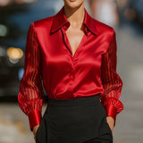 Satin Sheer Lapel Blouse