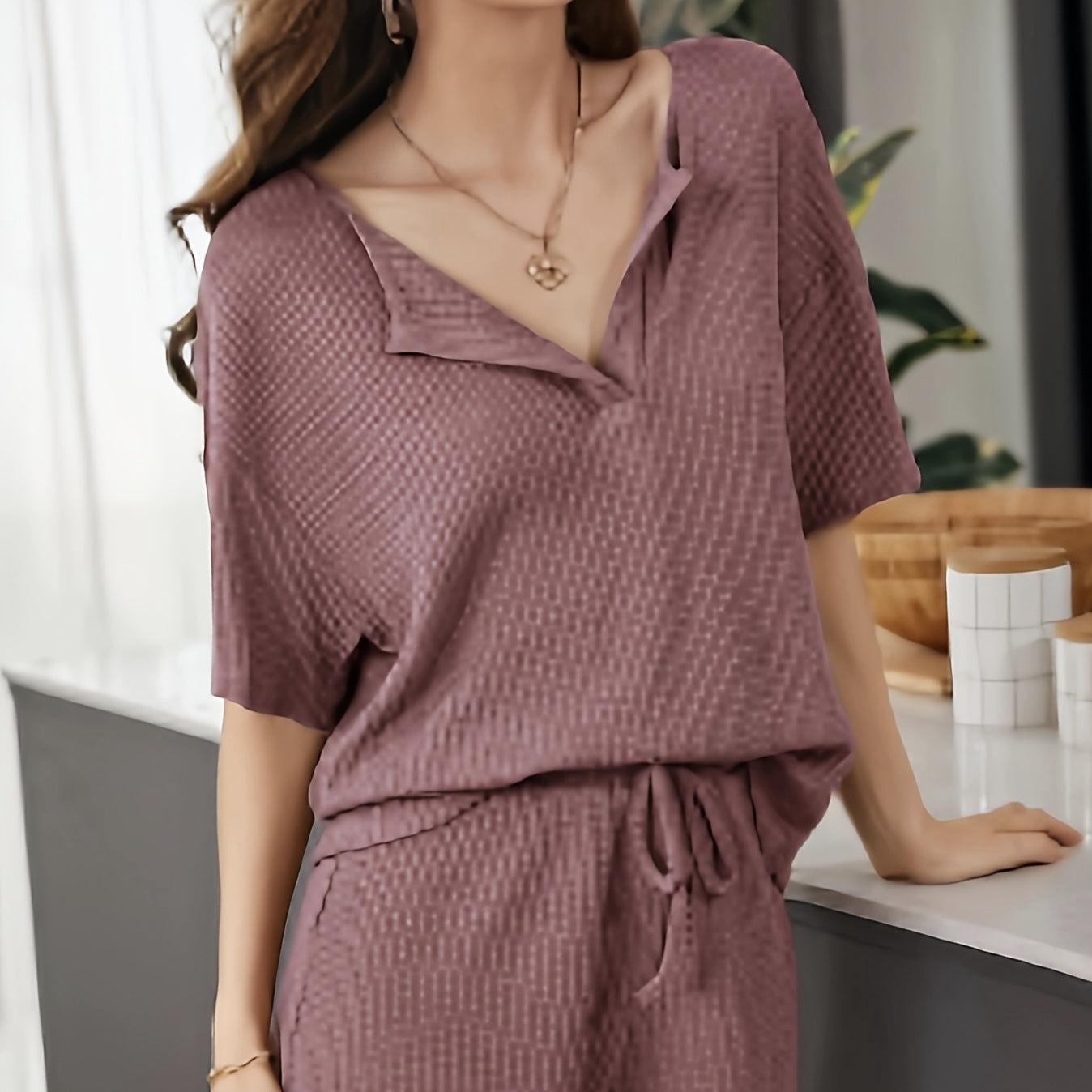 Women's Solid Color Waffle Fabric Lounge Set
