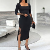 Square Neck Lace Bodycon Dress