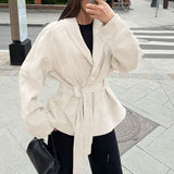 Vintage Faux Suede Belted Coat