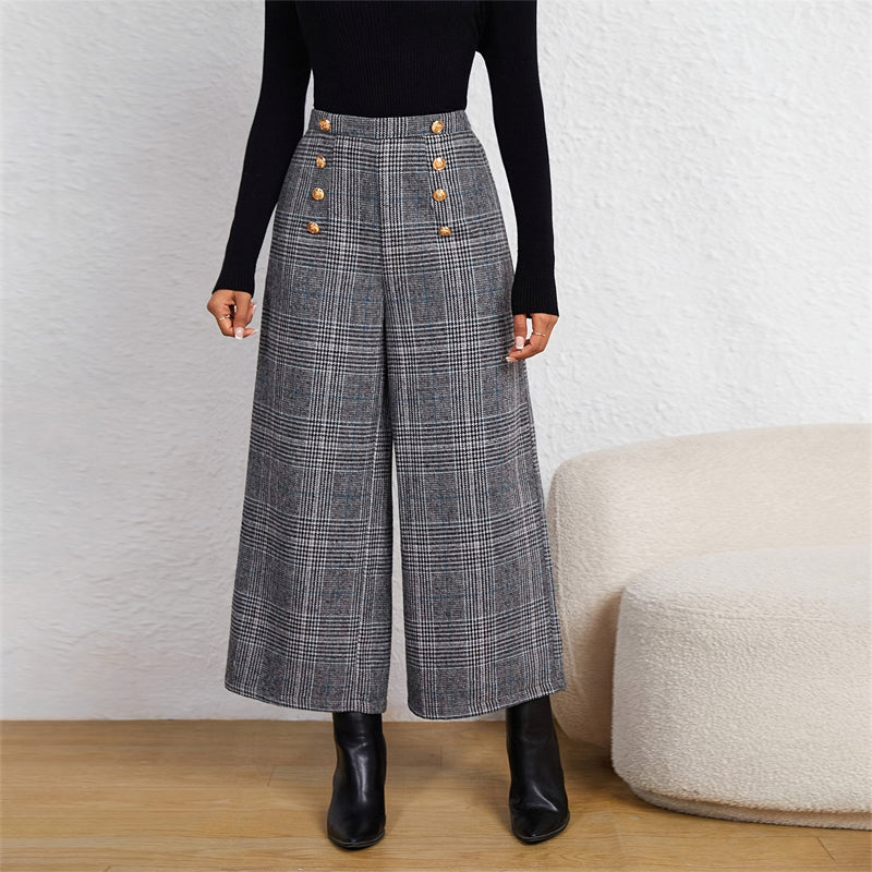 Plaid Wide Leg Office Pants