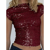 Women's Sexy Backless Sequin Top Glittery Shimmering Party Wear