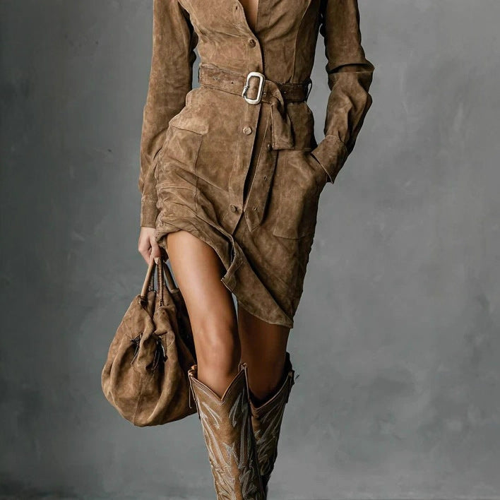 Women's Long-sleeved Blouse Dress With Belt