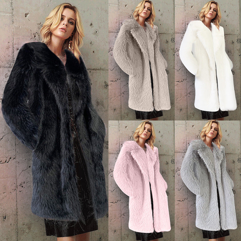 Chic Faux Fur Suit Collar Coat