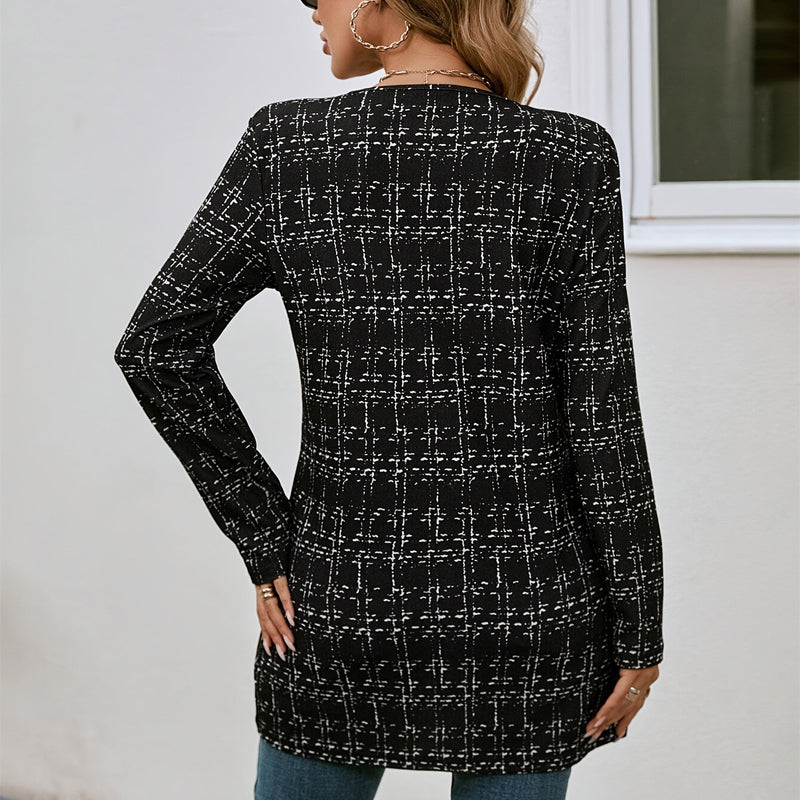 Checkered Collarless Mid-Jacket