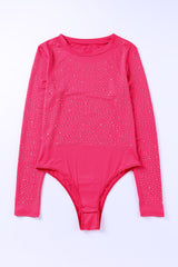 Rhinestone Round Neck Long Sleeve Bodysuit