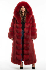 Luxury long grey faux fur coat with hood for women – chic winter fashion statement USA 1